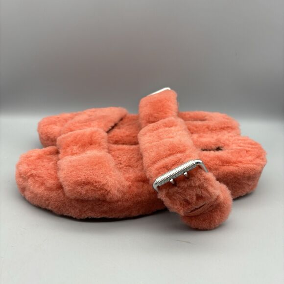 UGG Sandals Women's Size 7 Fuzz Yeah Sheepskin‎ Slipper Slide Orange 1104662 - Picture 1 of 14